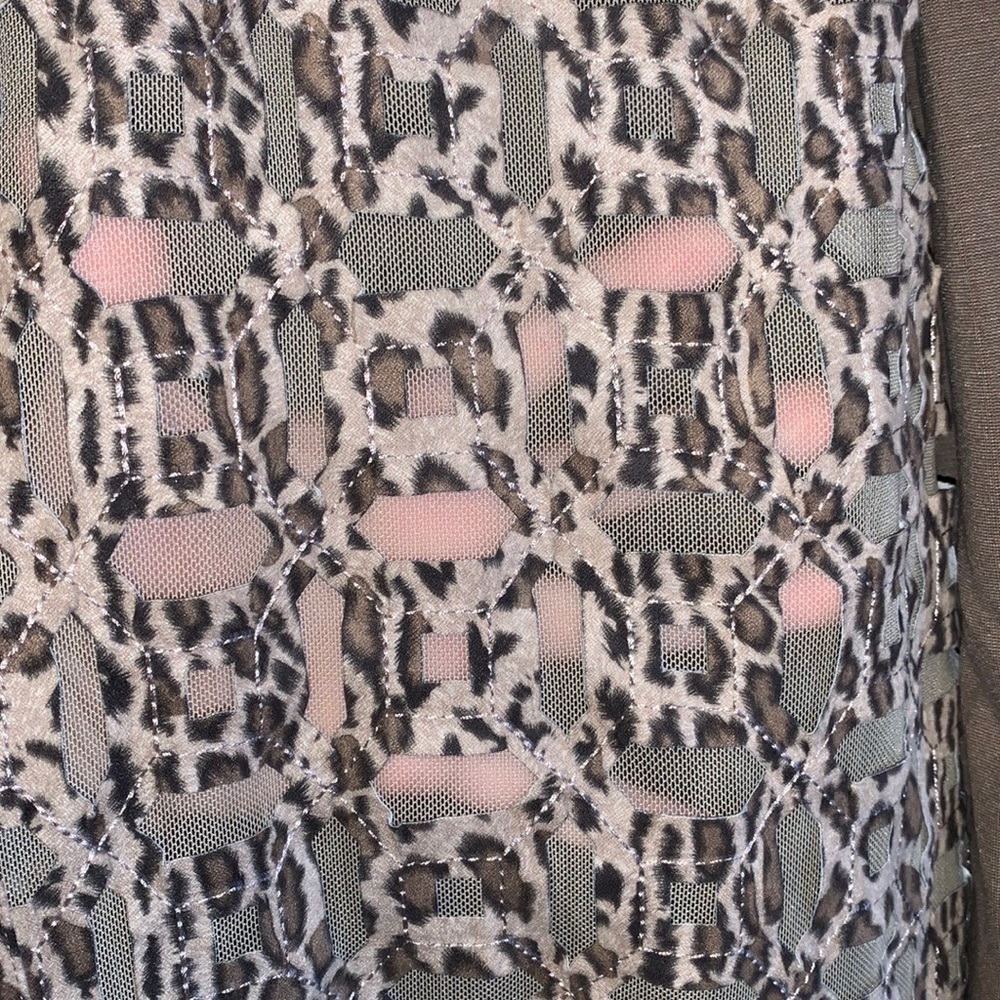 CHICO’s Taupe Leopard Print Mesh Inset Open Front Duster Cardigan - Picture 15 of 16